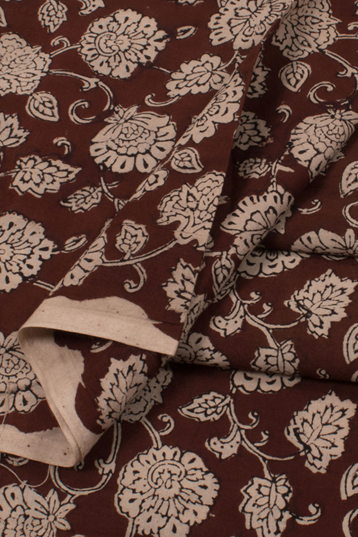 Hand Block Printed 2.5 m Cotton Kurta Material with Floral Design 
