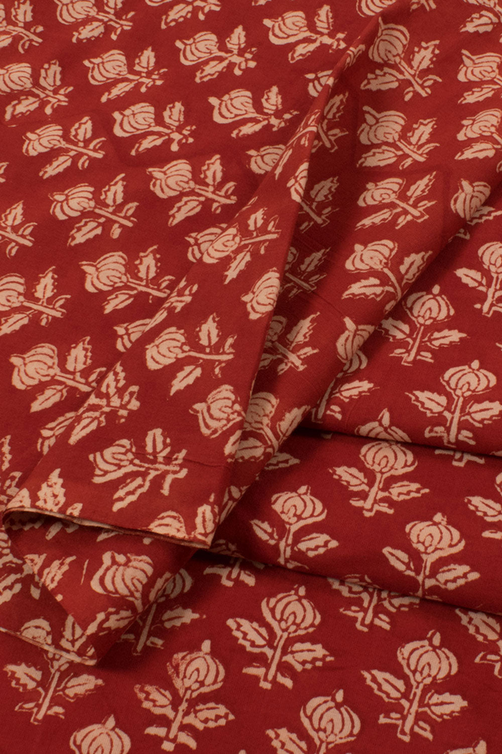 Hand Block Printed 2.5 m Cotton Kurta Material with Floral Motifs