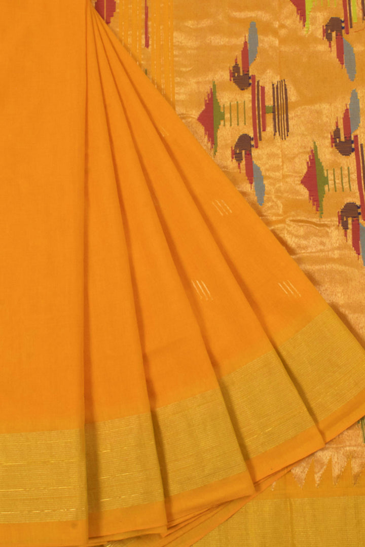 Handloom Traditional Paithani Cotton Saree with Peacock Pallu 