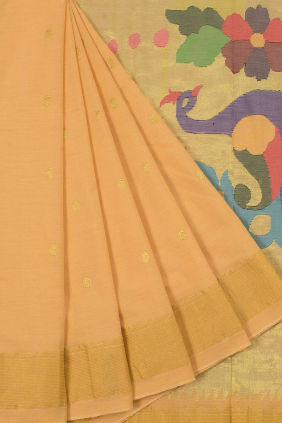 Handloom Hastakala Paithani Cotton Saree with Paisley Zari Motifs and Peacock Pallu