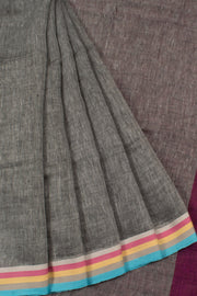 Handloom Bhagalpur Linen Saree with Multicolour Border