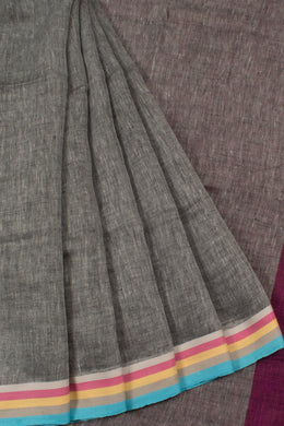 Handloom Bhagalpur Linen Saree with Multicolour Border