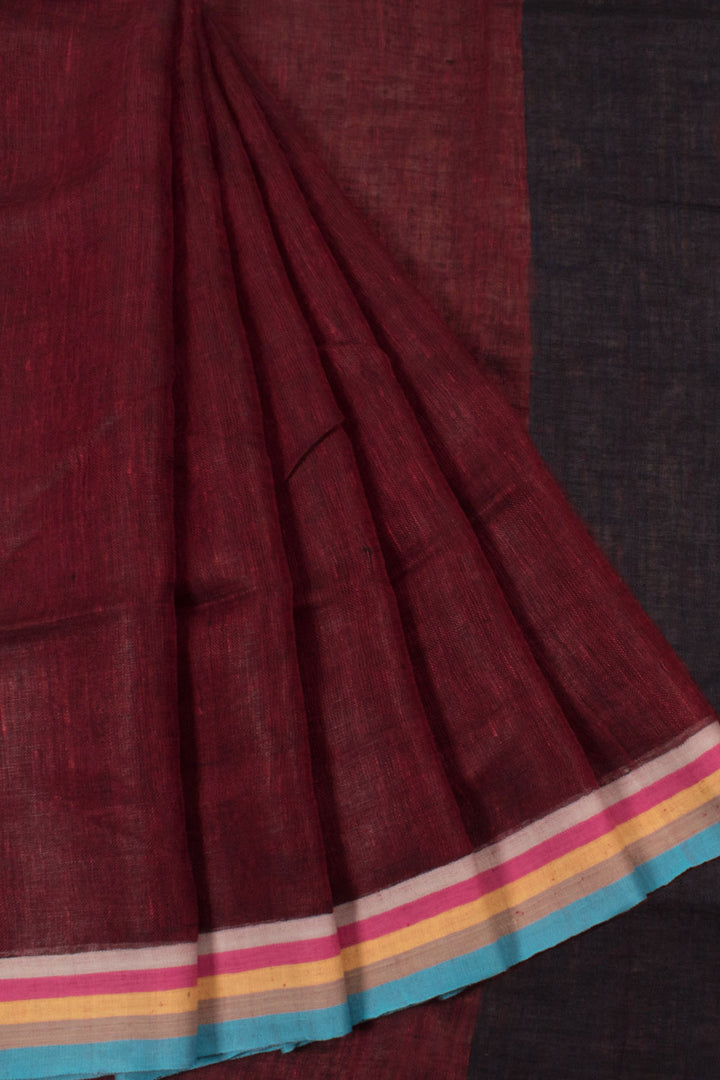 Handloom Bhagalpur Linen Saree with Multicolour Border