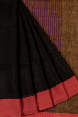 Handloom Bhagalpur Linen Saree with Contrast Border
