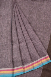 Handloom Bhagalpur Linen Saree with Multicolour Border