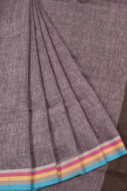 Handloom Bhagalpur Linen Saree with Multicolour Border
