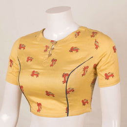 Hand Block Printed Silk Cotton Blouse with Elephant Motifs 