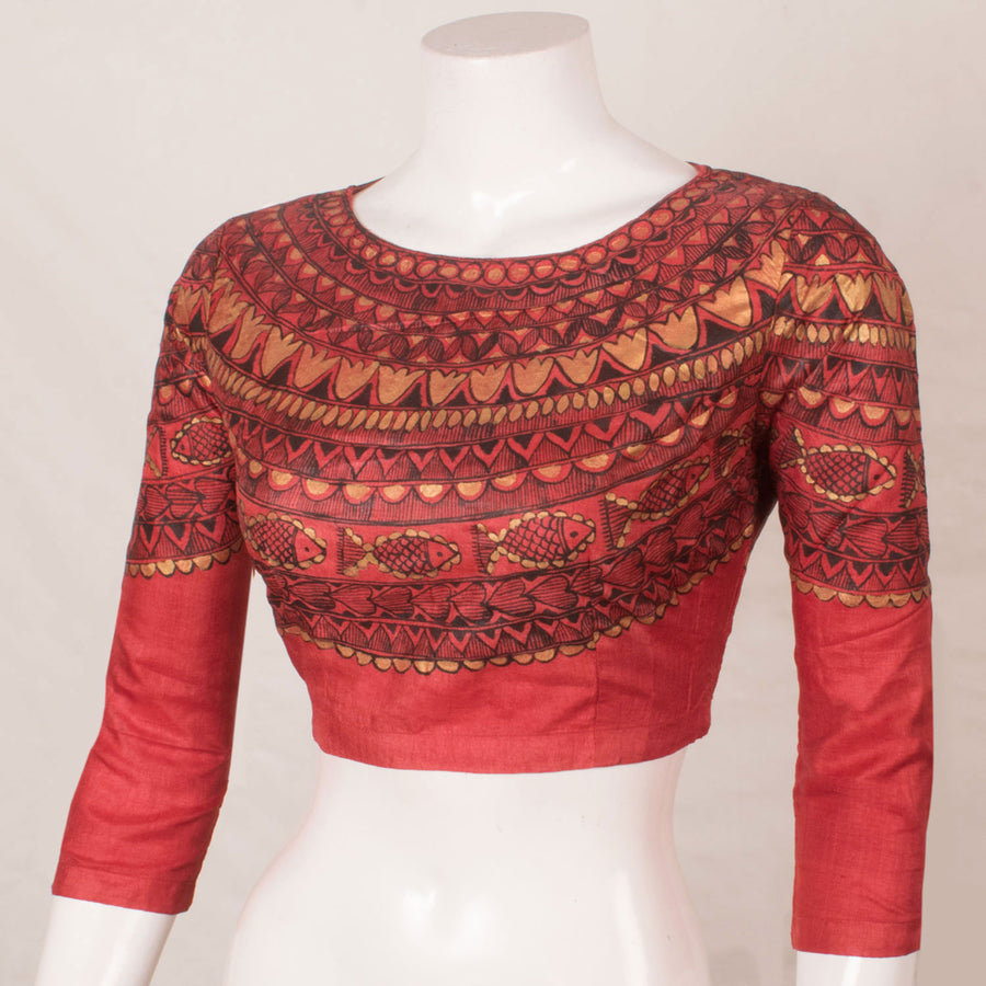 Hand Painted Madhubani Tussar Silk Blouse with Side Zip