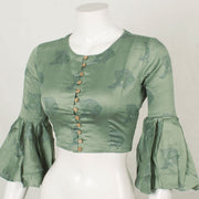 Hand Block Printed Silk Cotton Blouse with Fish Motifs and Bell Sleeves