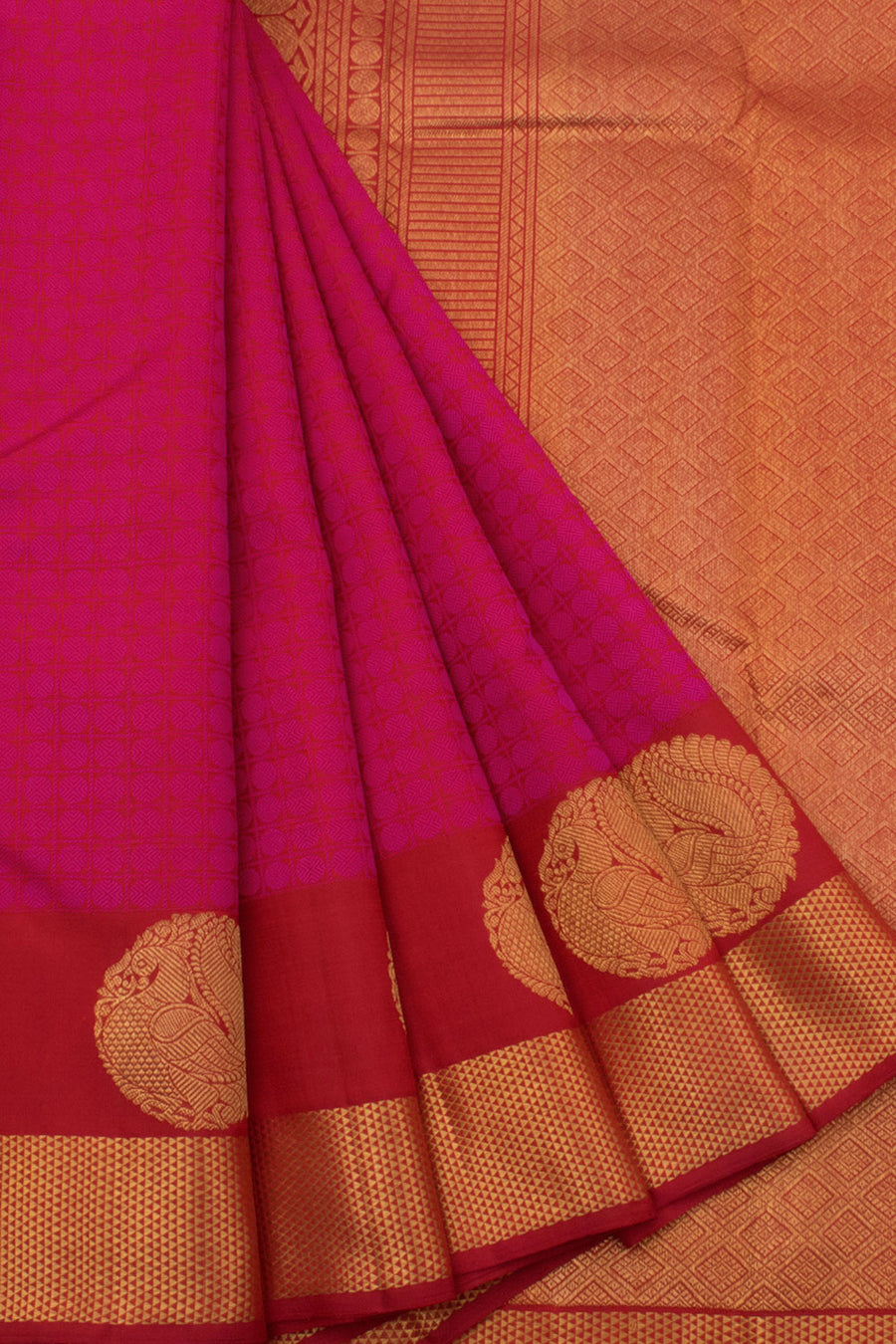 Handloom Pure Zari Jacquard Kanjivaram Silk Saree with Rudhraksham Motifs and Peacock, Arai Maadam Border