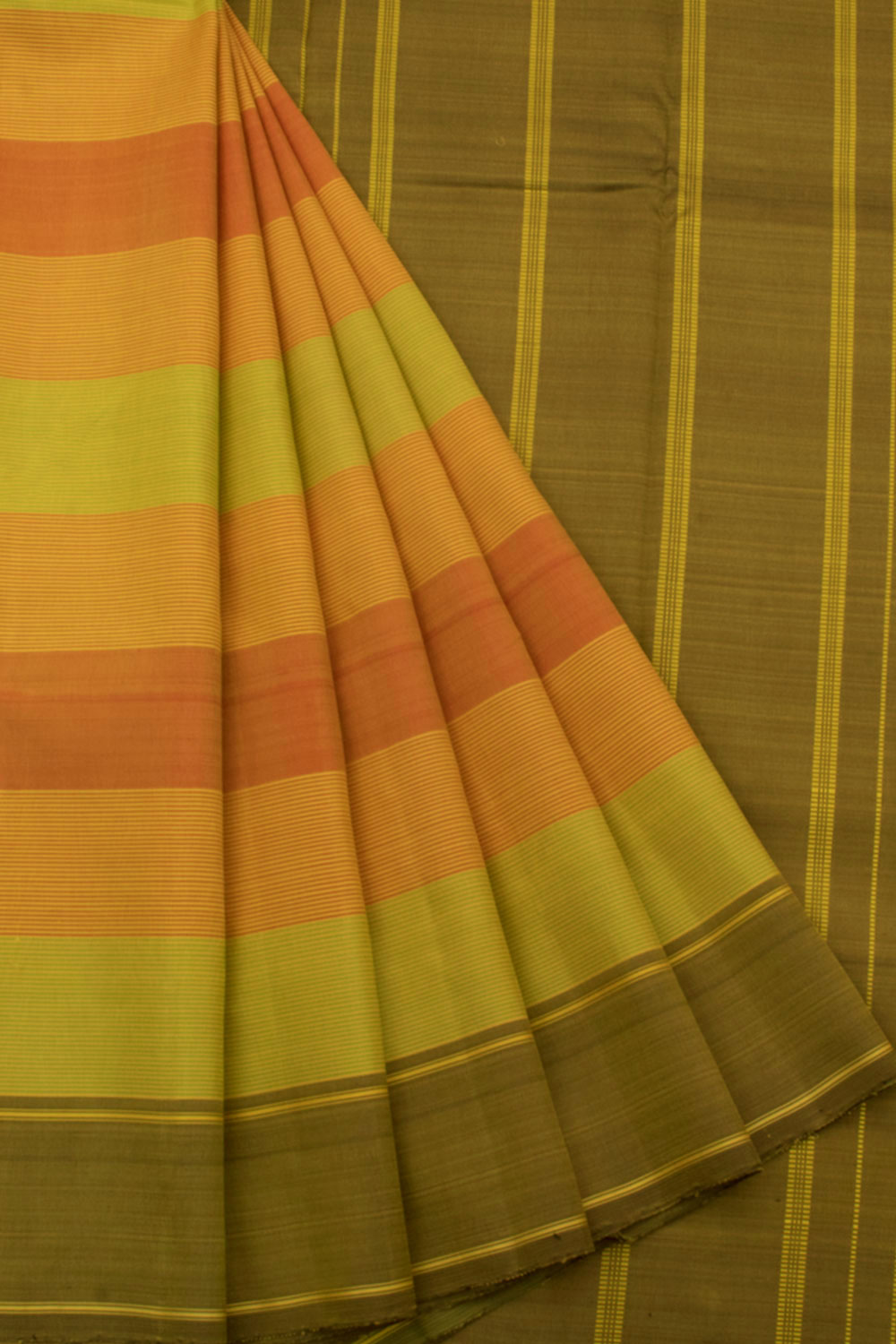 Handloom Thread work Kanjivaram Silk Saree with Multicolour Stripes Design and Thandavalam Border