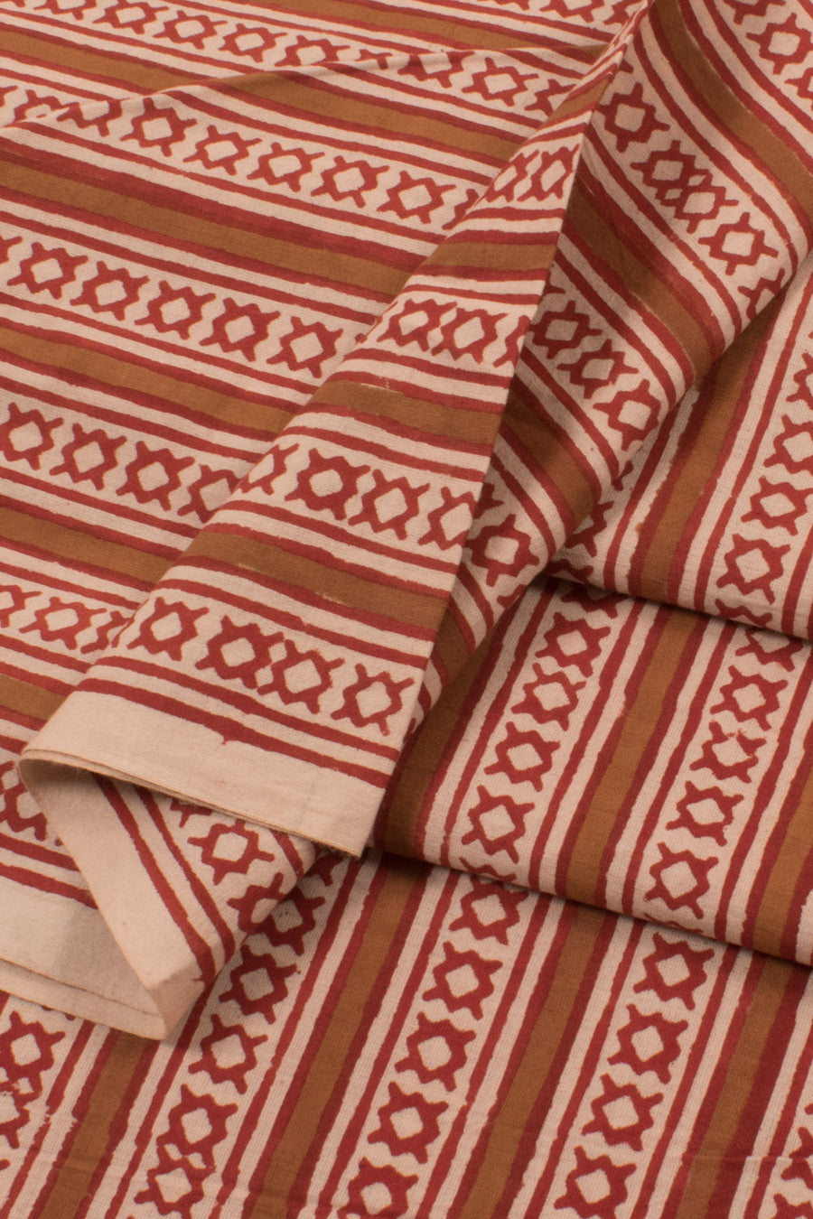 Hand Block Printed 2.5 m Cotton Kurta Material with Stripes, Geometric Design