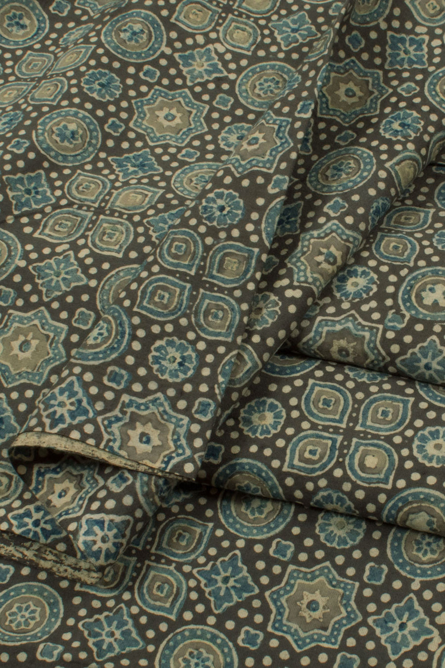 Ajrakh Printed 2.5 m Cotton Kurta Material with Geometric Design