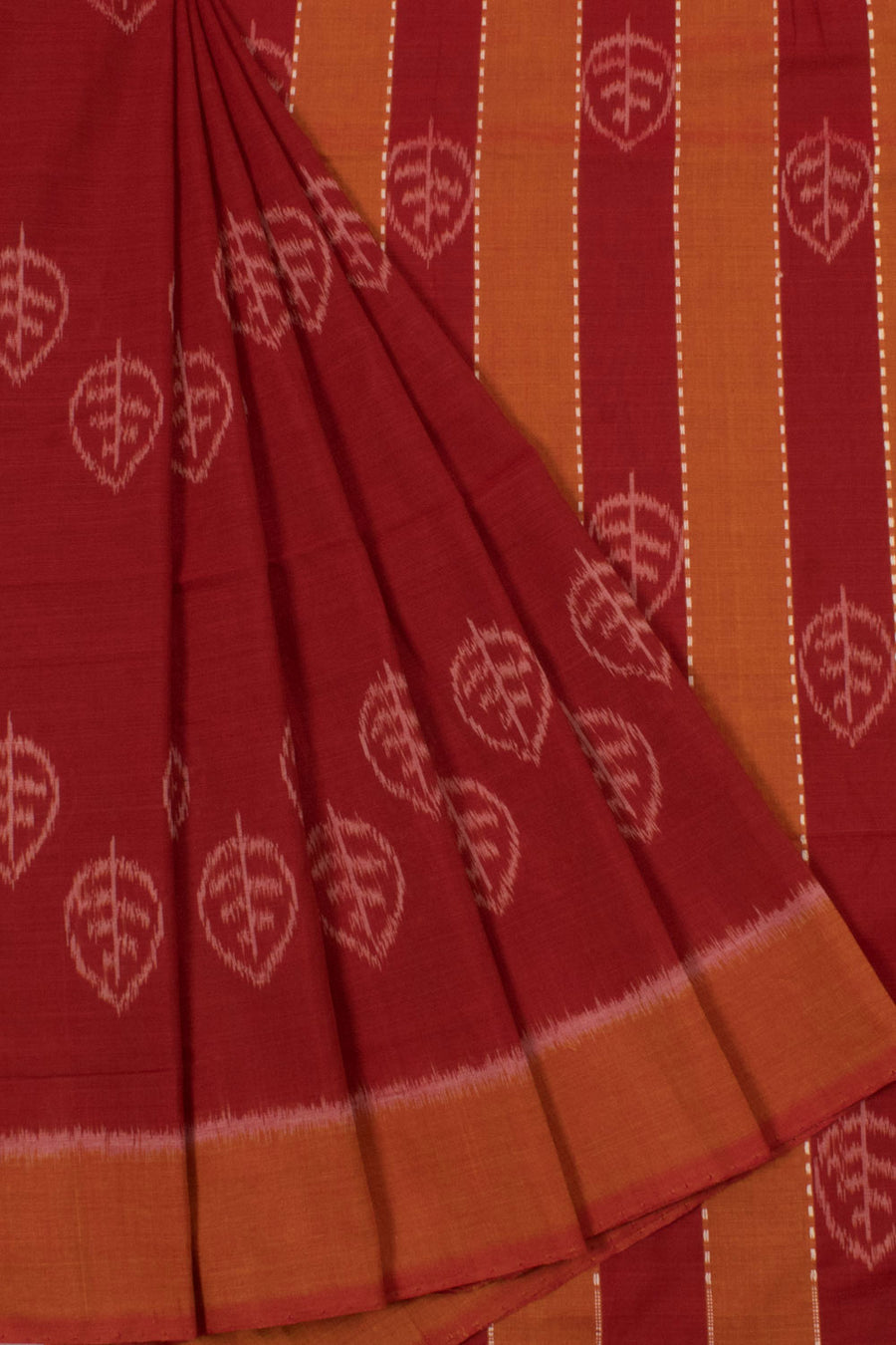 Handwoven Odisha Ikat Cotton Saree with Kadam Leaf Motifs