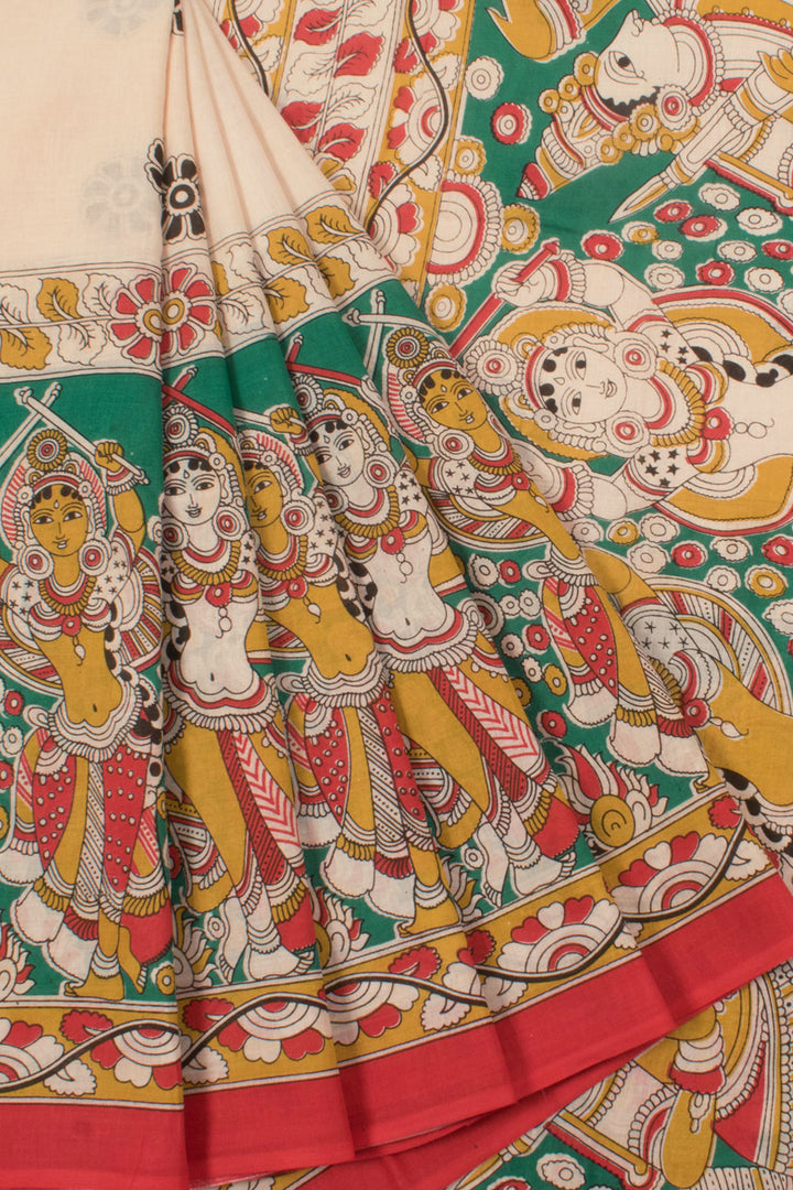 Printed Kalamkari Cotton Saree with Dancing Girl Motifs