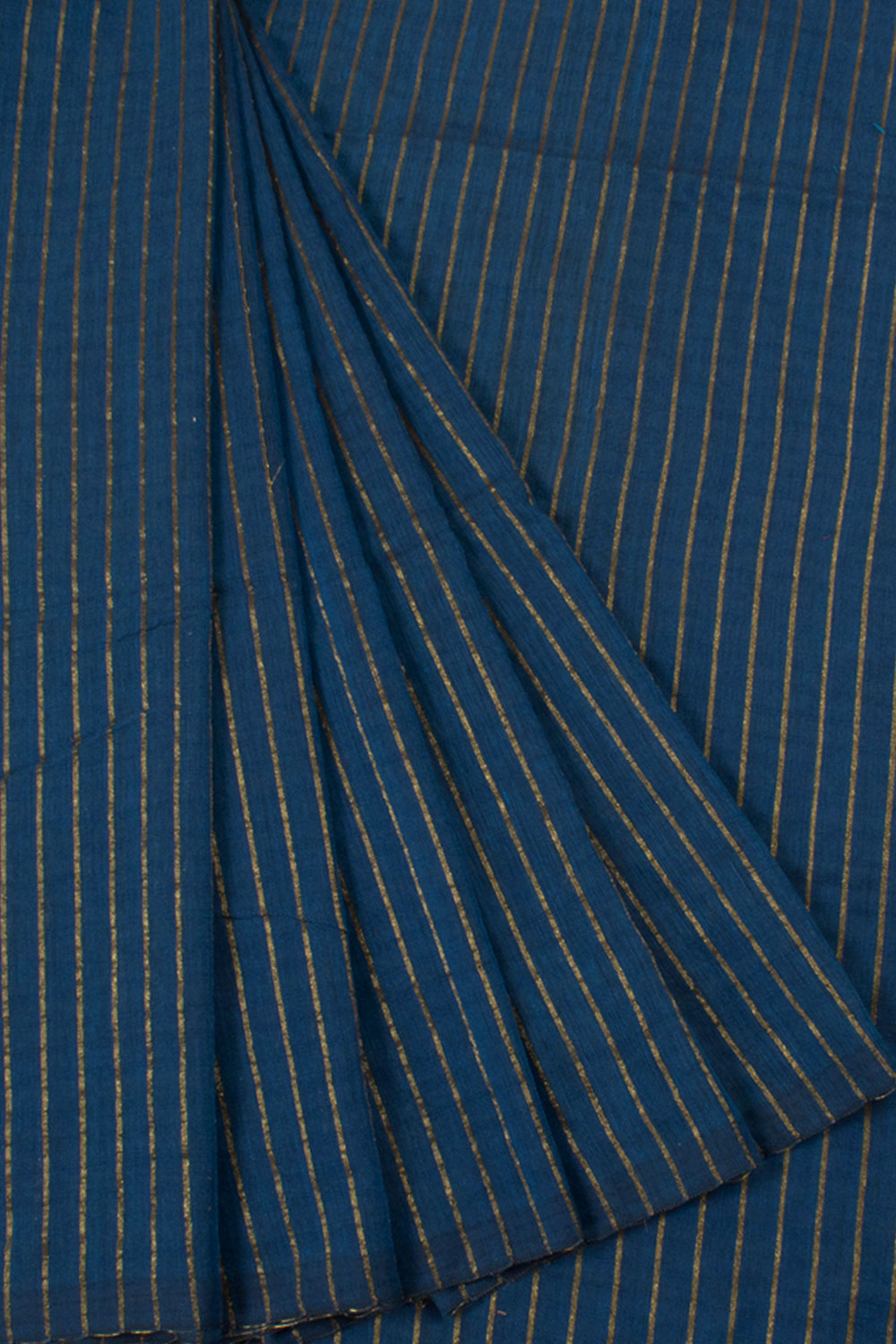 Handwoven Linen Saree with Zari Stripes Allover