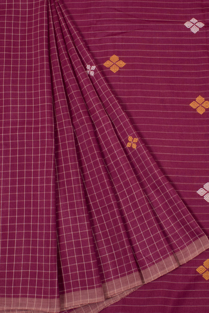 Handloom Odisha Tussar Cotton Saree with Checks Design and Floral Pallu 