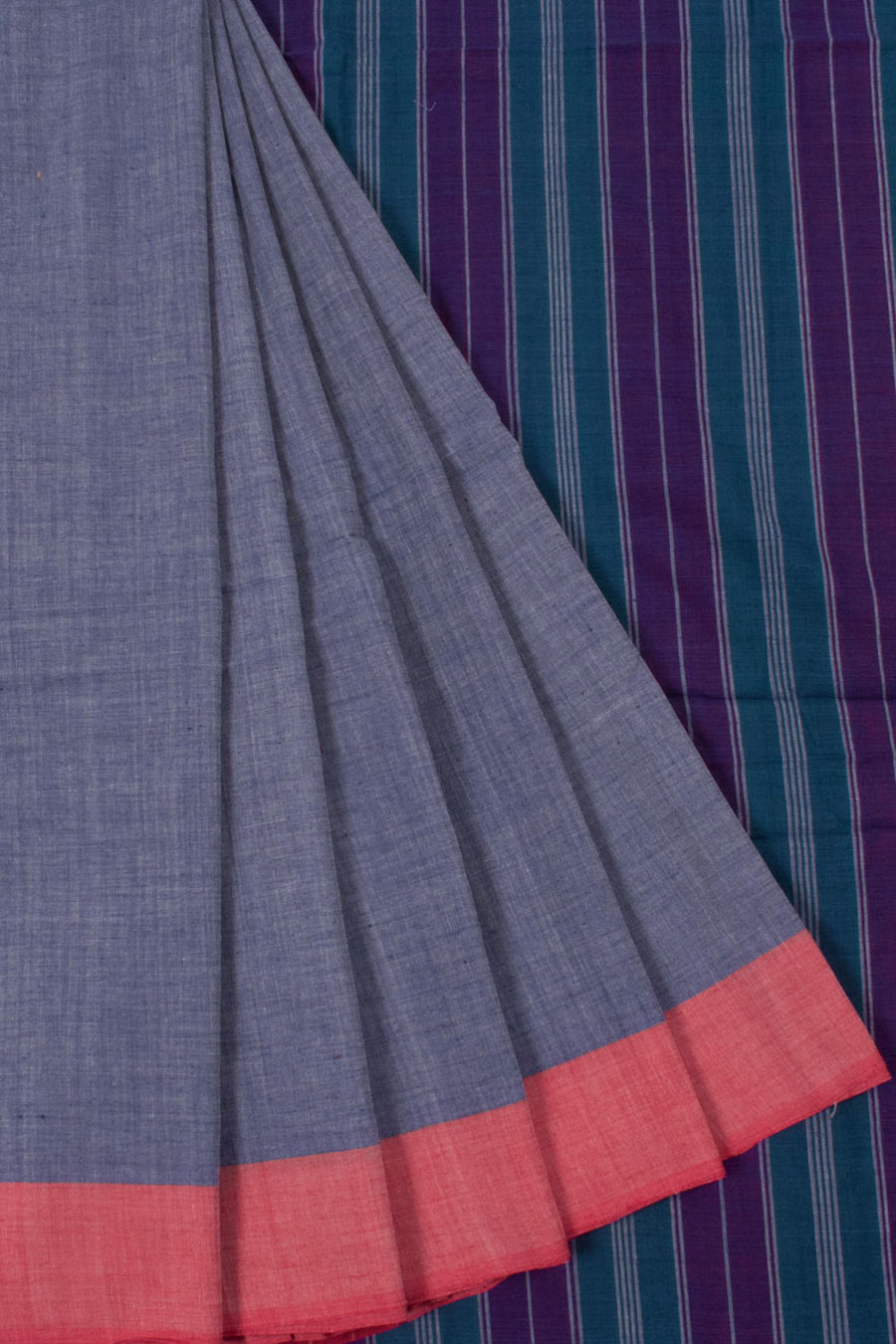 Handloom Odisha Cotton Saree with Stripes Pallu and Ikat Blouse