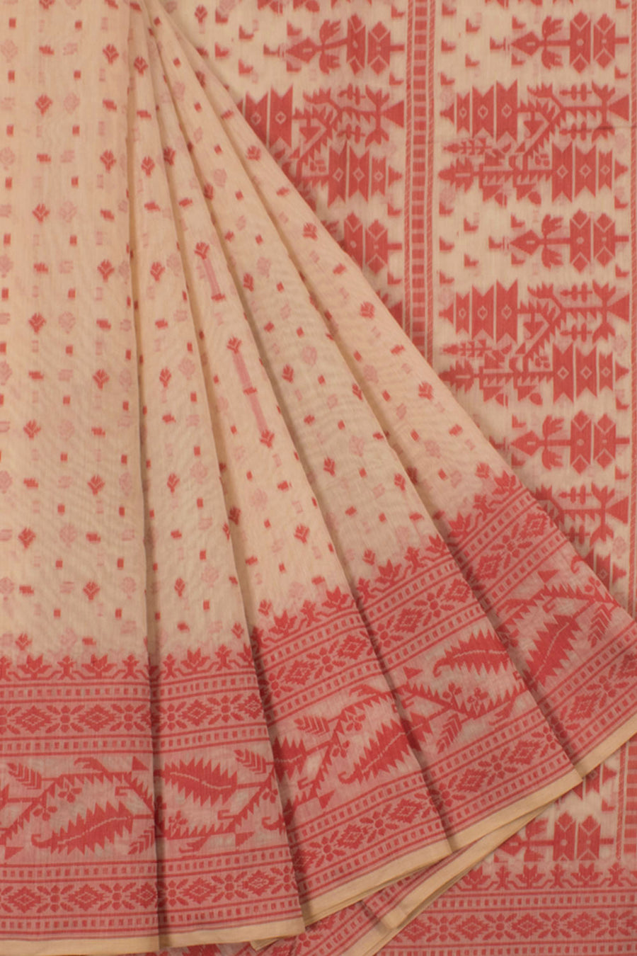 Handloom Dhakai Style Cotton Saree with Geometric Design