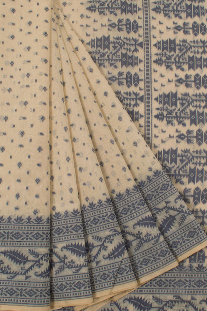 Handloom Dhakai Style Cotton Saree with Geometric Design 