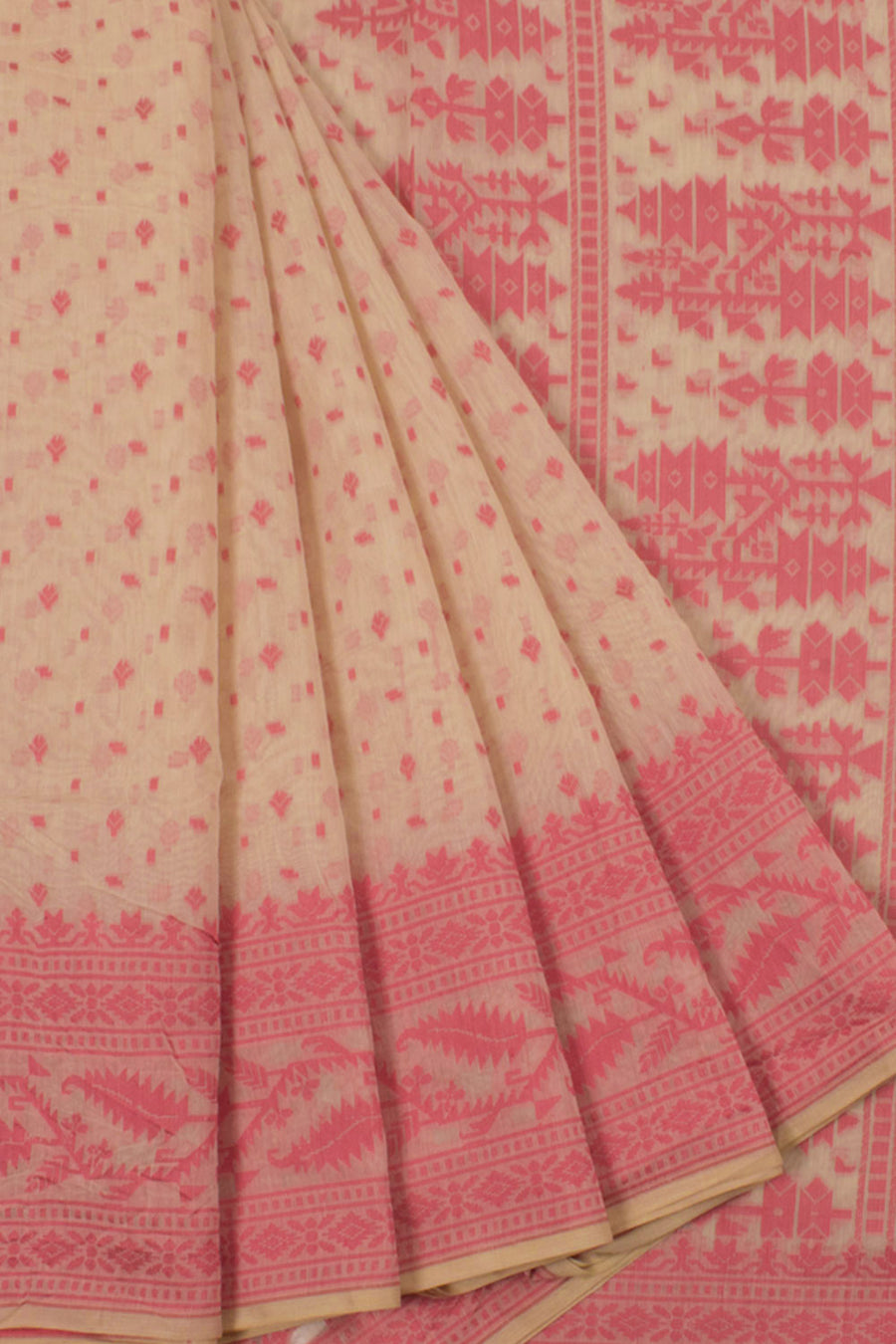 Handloom Dhakai Style Cotton Saree with Geometric Design
