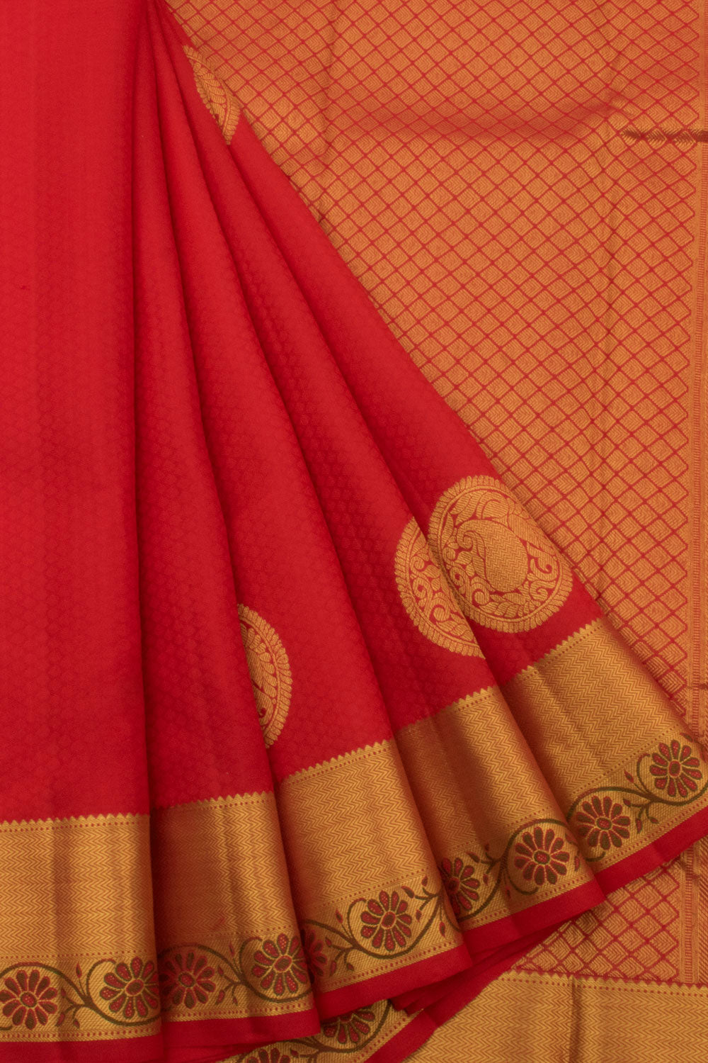 Handloom Pure Silk Jacquard Kanjivaram Saree with Paisley Chakram Motifs and Vanki Border