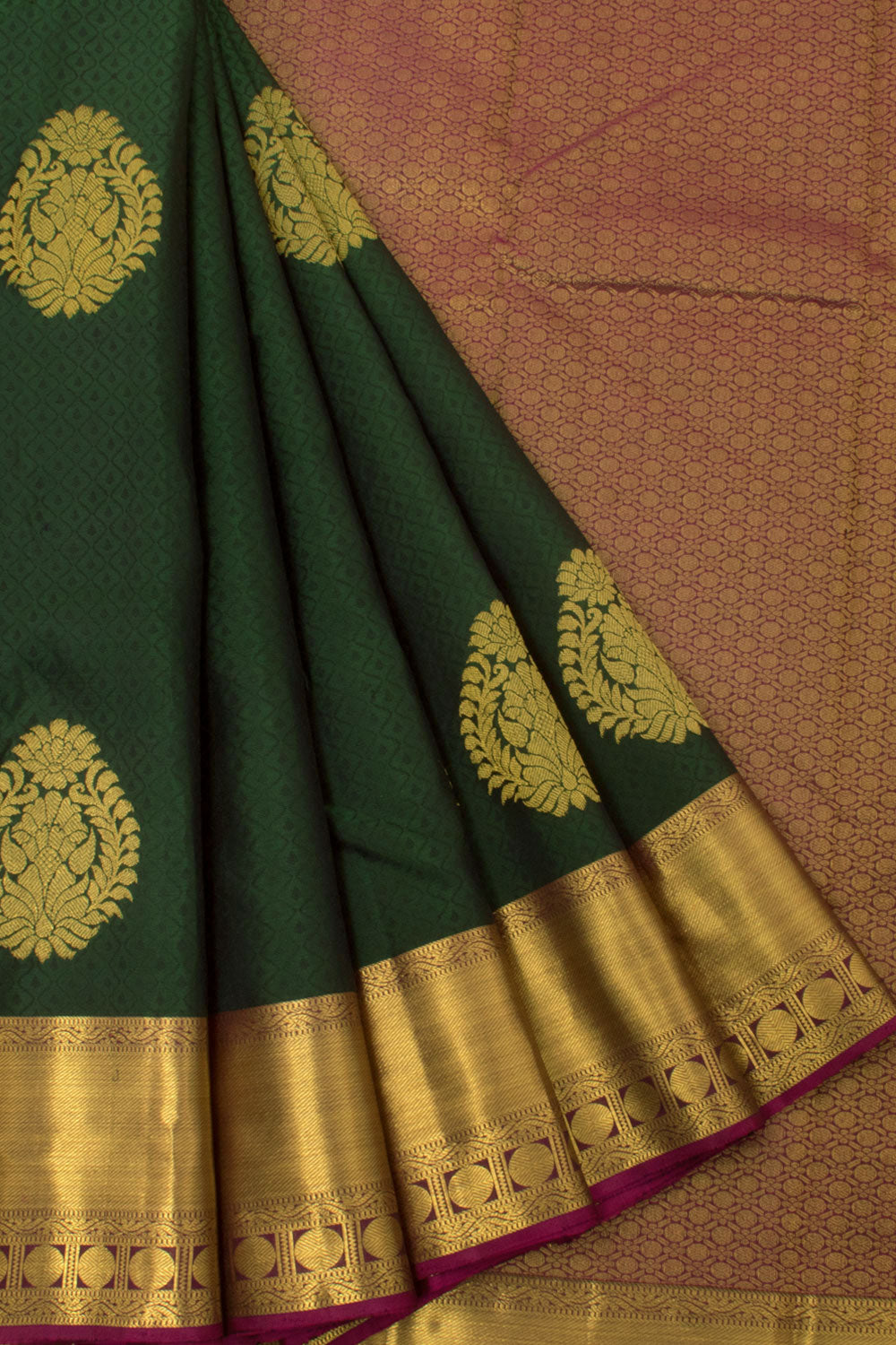 Handloom Pure Silk Jacquard Kanjivaram Saree with Floral Motifs and Bavanji, Rudhraksham Border