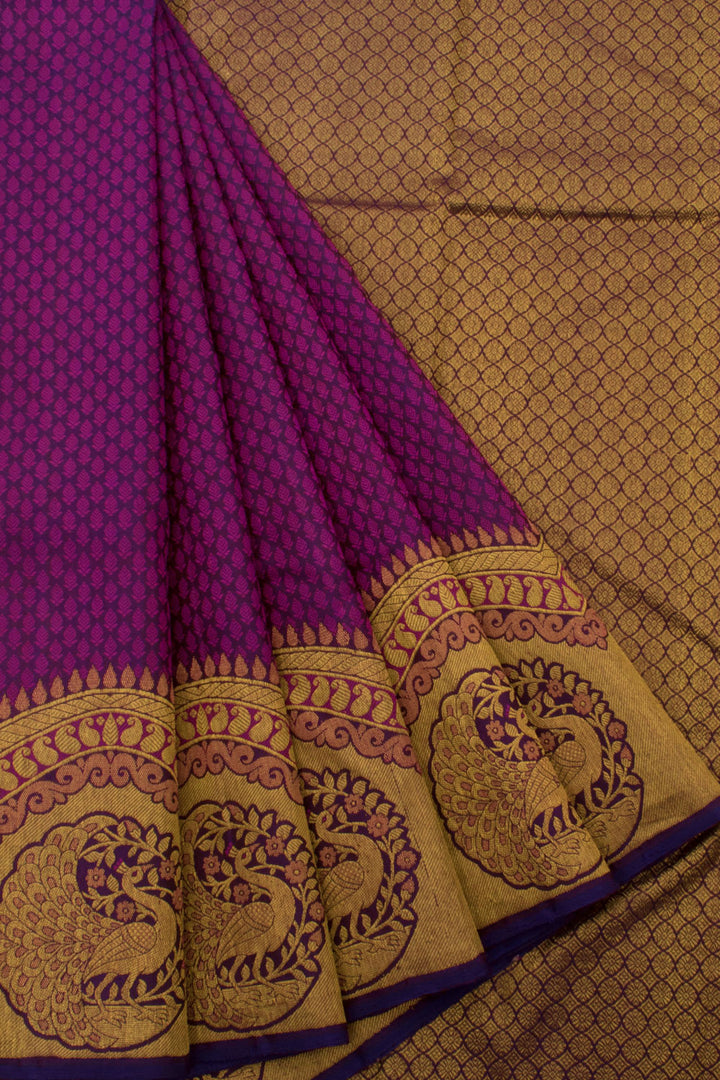 Handloom Pure Silk Jacquard Kanjivaram Saree with Floral Motifs and Peacock Border