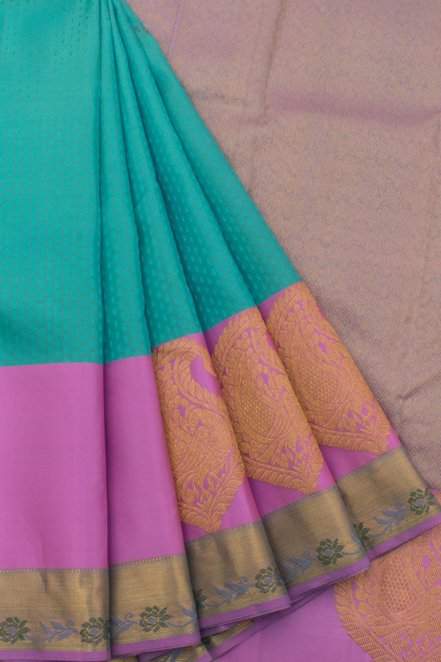 Handloom Pure Silk Jacquard Kanjivaram Saree with Floral Motifs and Peacock Butta Border