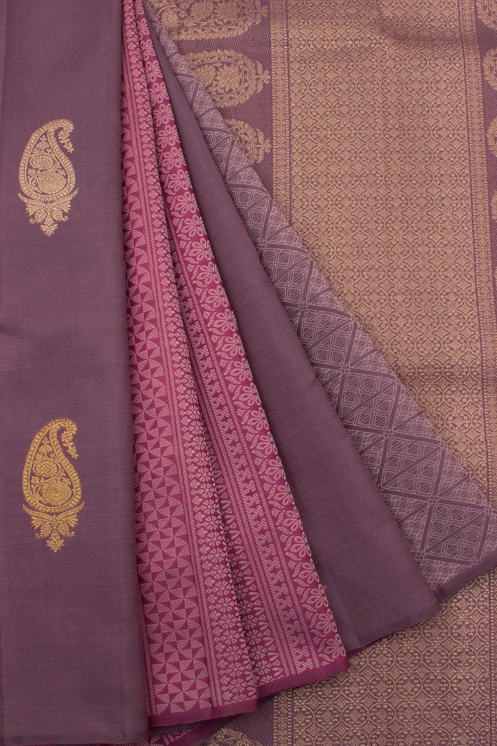 Handloom Pure Zari Borderless Kanjivaram Silk Saree with Thread Work Design Allover Body and Paisley Zari Motifs