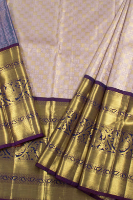 Universal Size Handloom Pure Zari Korvai Kanjivaram Tissue Silk Pattu Pavadai Material with Geometric Floral Design and Peacock Bavanji Border 