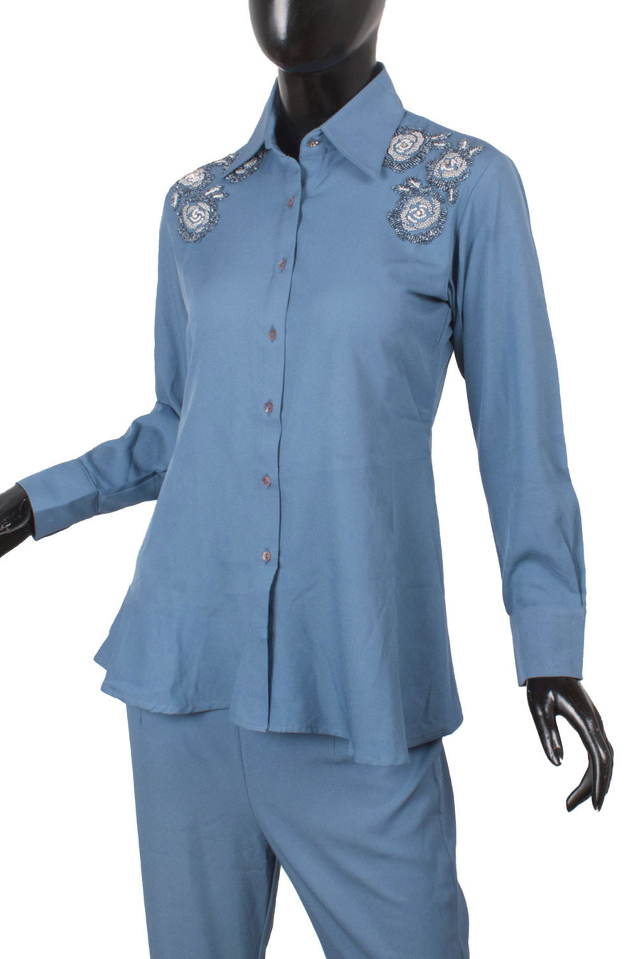 Handcrafted Viscose Cotton Coordinated Set with Beads Embellished Shoulder and Bell Pant