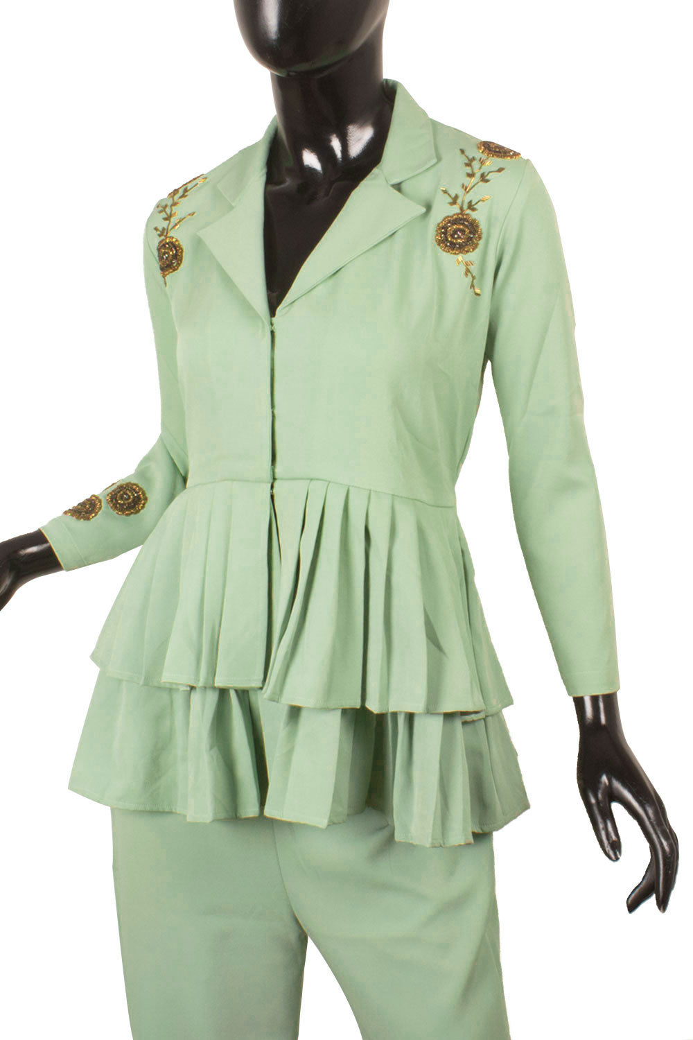 Handcrafted Viscose Cotton Coordinated Set with Embellished Shoulder and Peplum Top