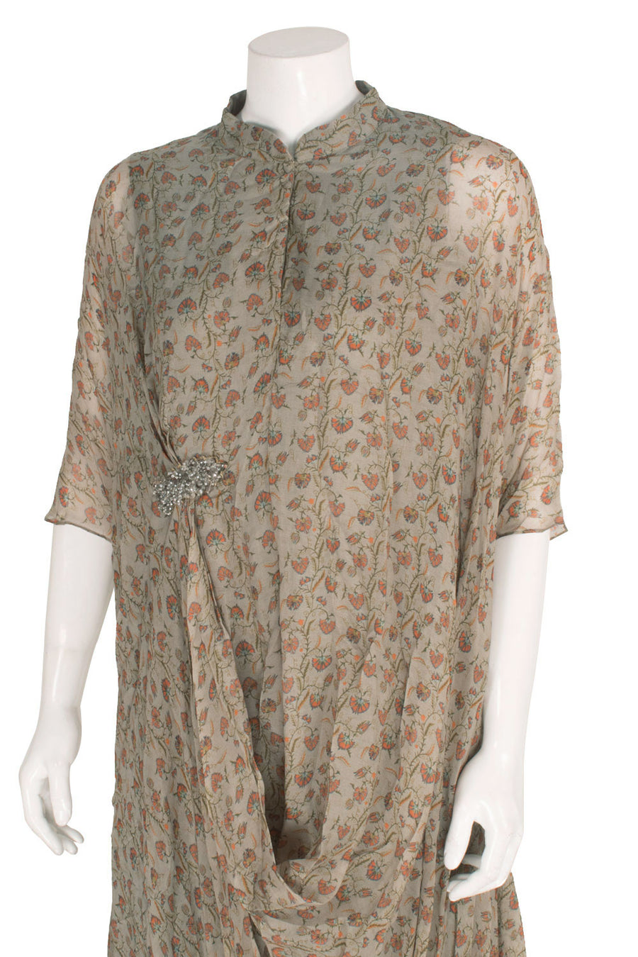 Handcrafted Asymmetrical Digital Printed Silk Dress with Single Side Pleats