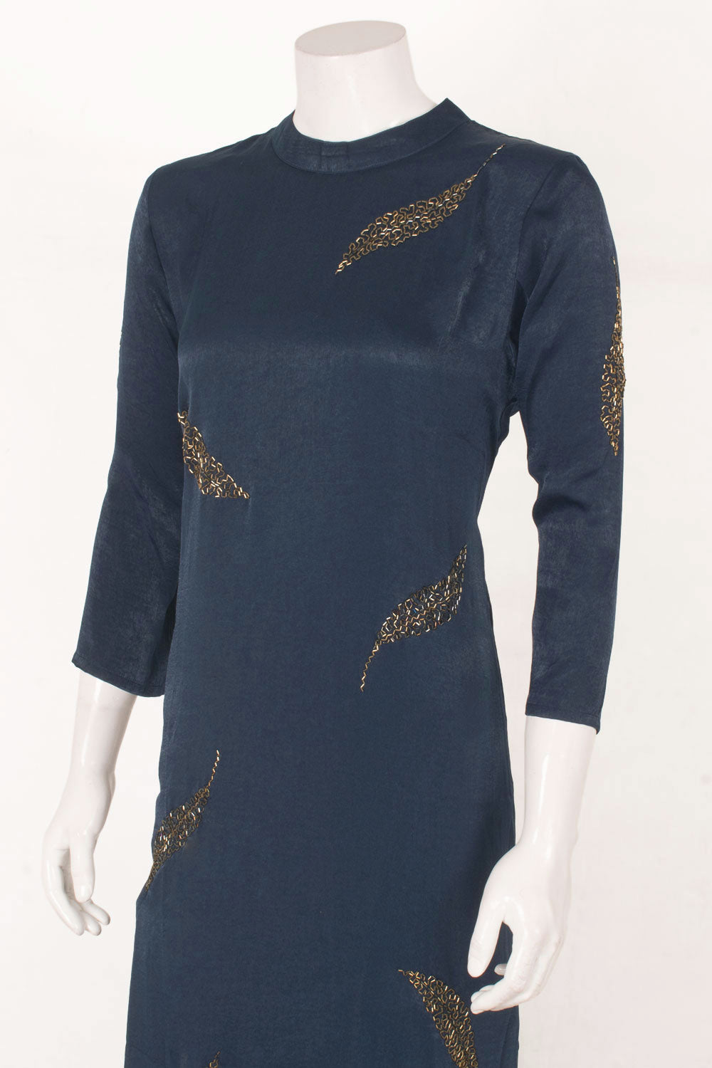 Handcrafted Silk Dress with Sequin Work Leaf Design