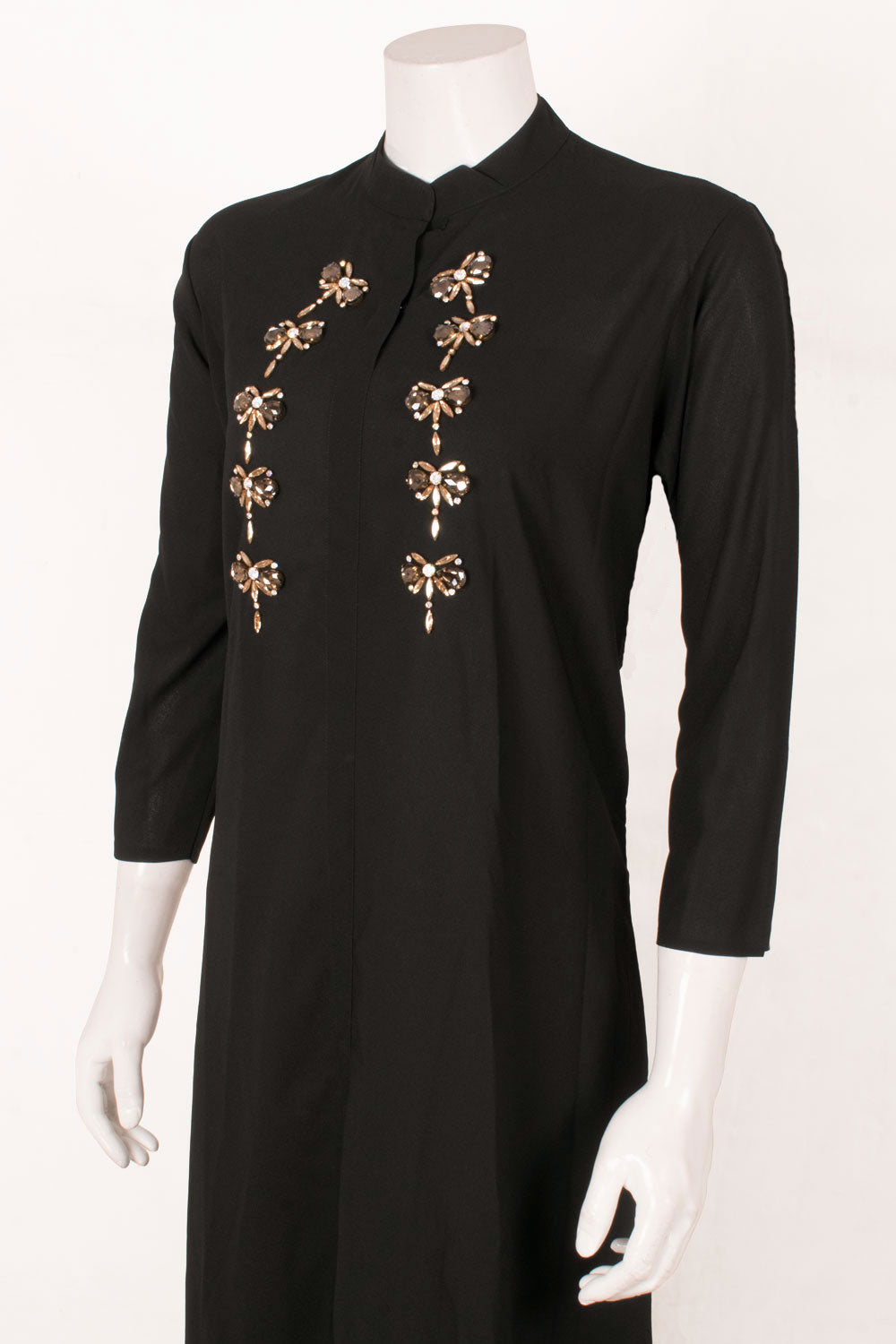Handcrafted Georgette Dress with Embellished Yoke and Chinese Collar