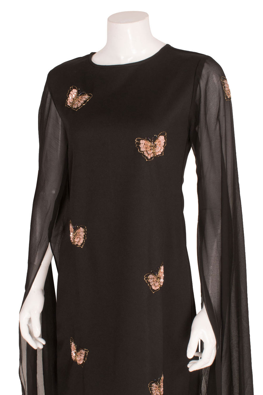 Handcrafted Vicose Cotton Sheath Dress with Butterfly Embellished and Slit Sleeves