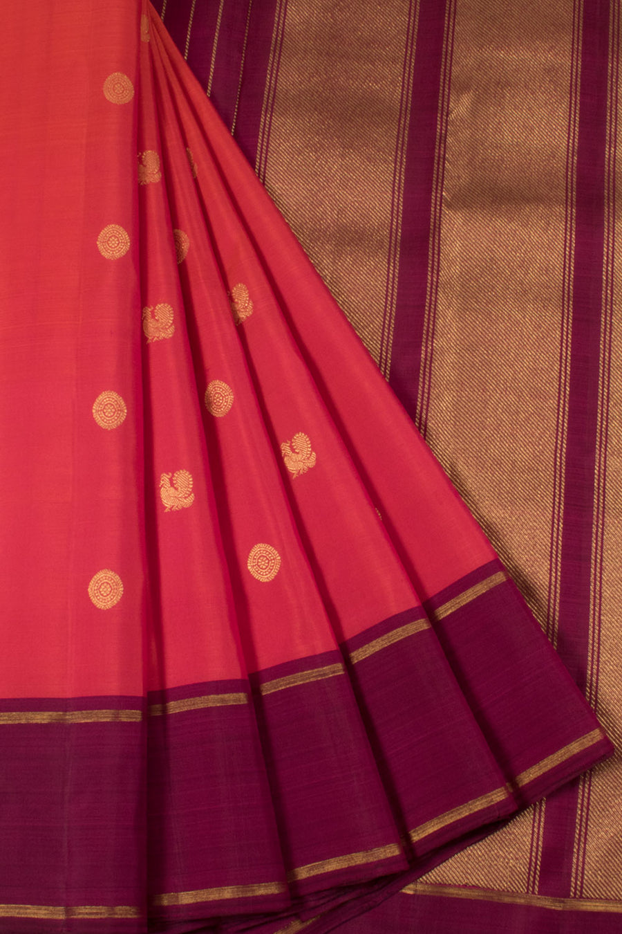 Handloom Pure Zari Kanjivaram Silk Saree with Mayil Chakram Motifs and Thandavalam Border