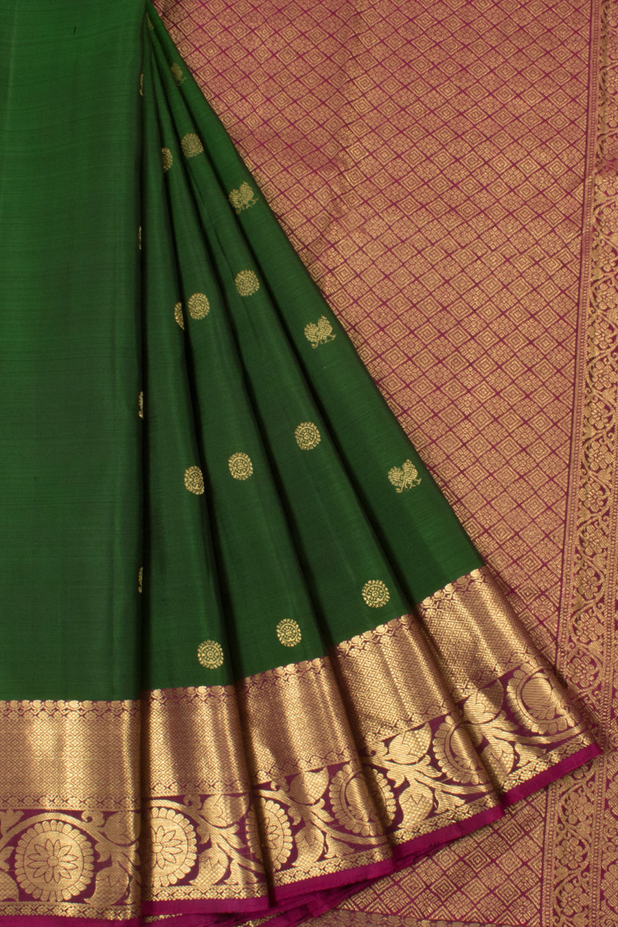 Handloom Pure Zari Kanjivaram Silk Saree with Mayil Chakram Motifs and Paisley Diamond Border