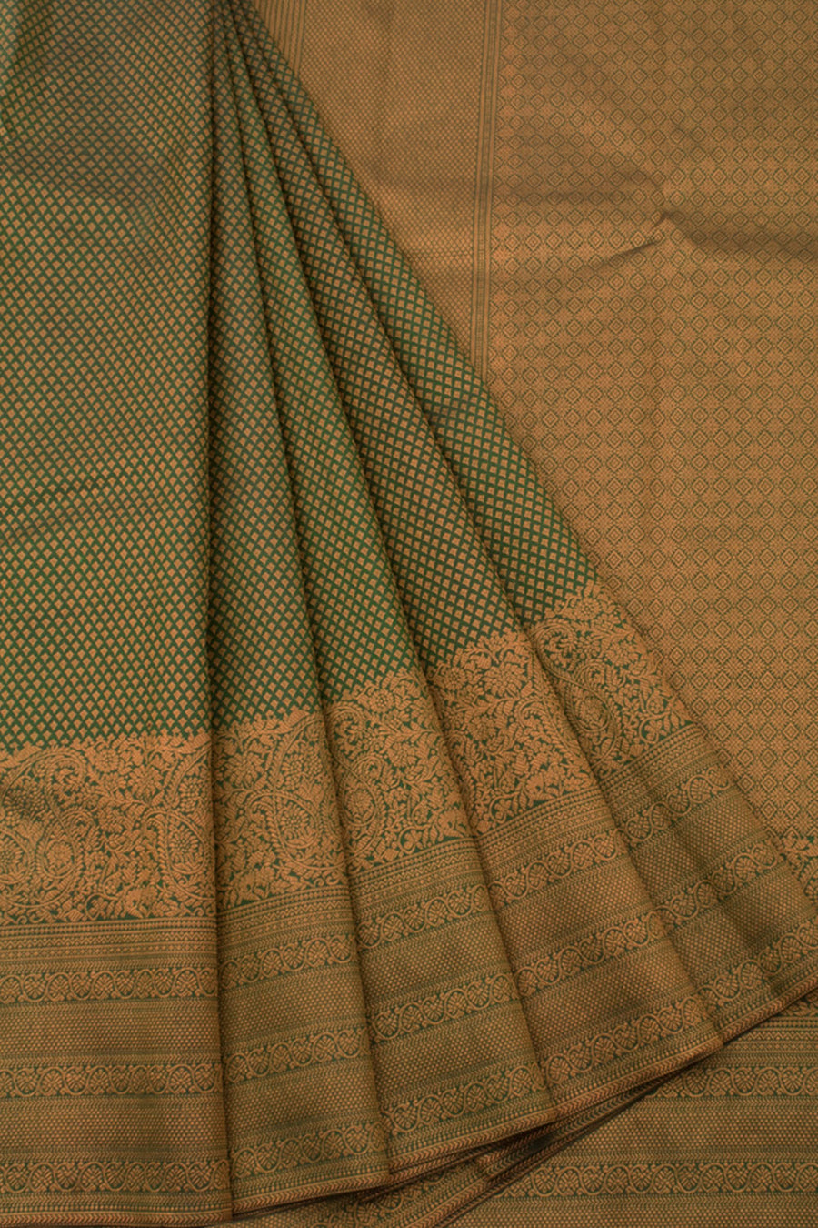 Handloom Pure Silk Jacquard Kanjivaram Saree with Copper Coloured allover Floral Motifs