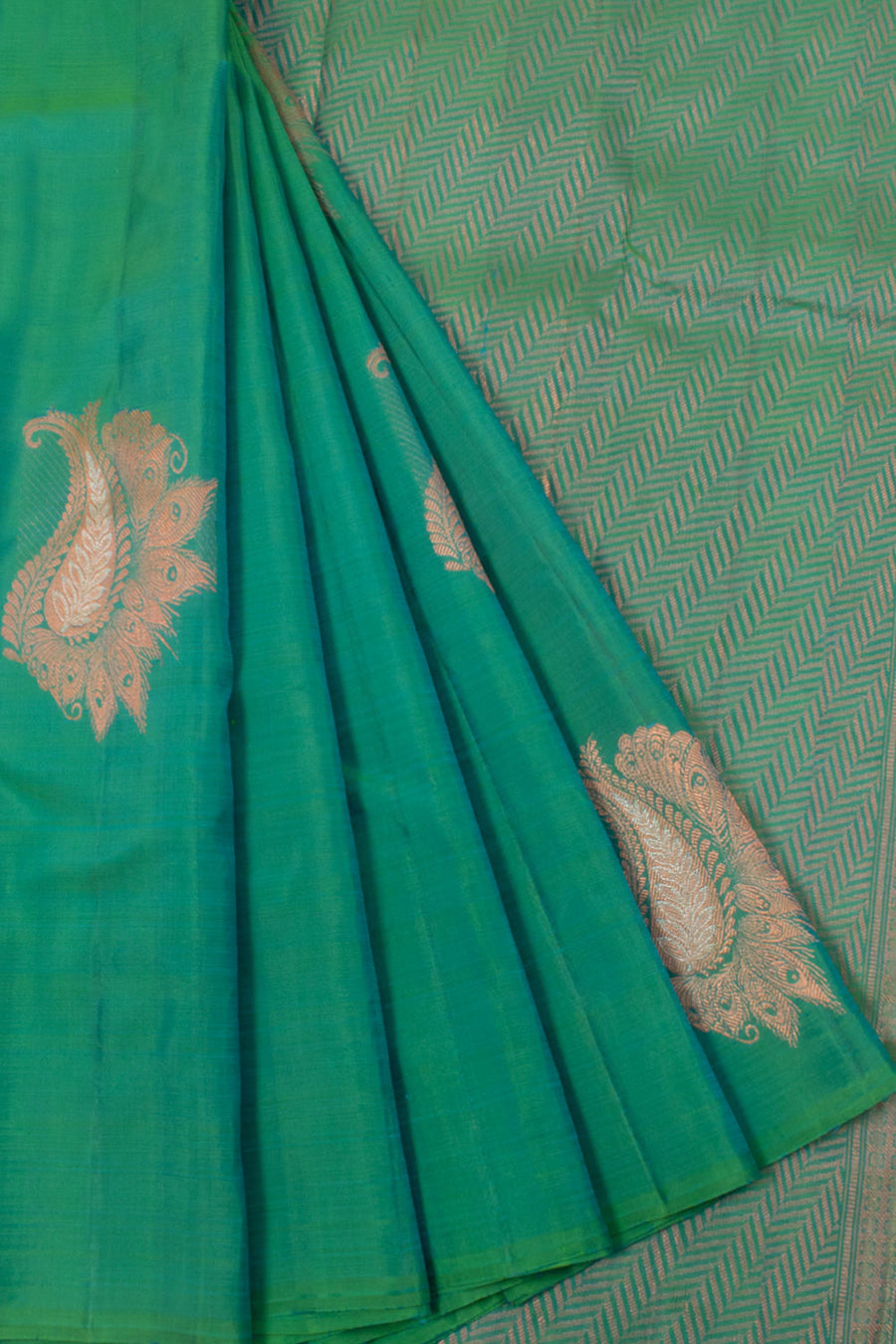 Handloom Borderless Pure Zari Kanjivaram Silk Saree with Meenakari Paisley Motifs
