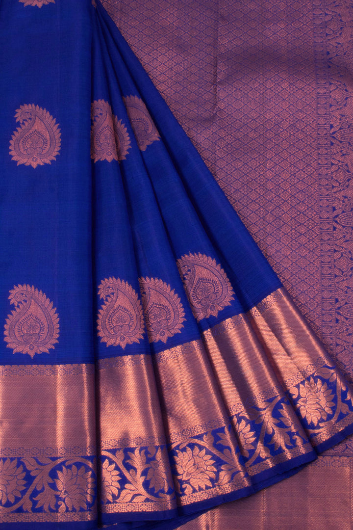 Handloom Pure Silk Kanjivaram Saree with Copper Coloured Paisley Motifs, Bavanji Border and Elephant Pallu