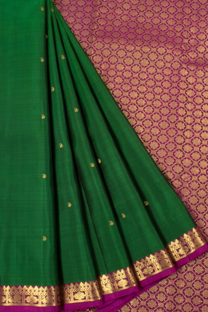 Handloom Pure Zari Kanjivaram Silk Saree with Paisley Motifs and Peacock Border