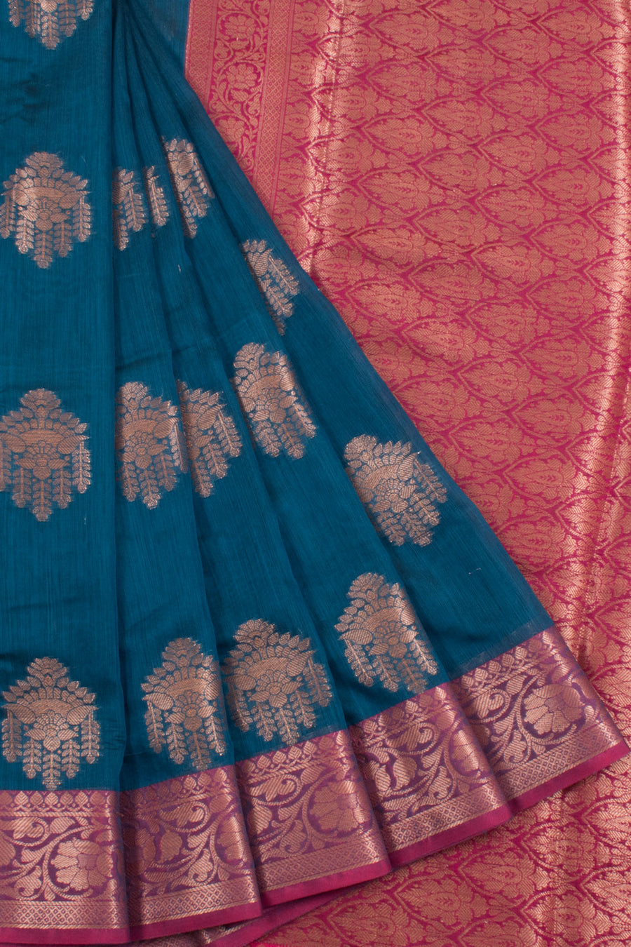 Banarasi Cotton Saree with Floral Motifs and Brocade Blouse 