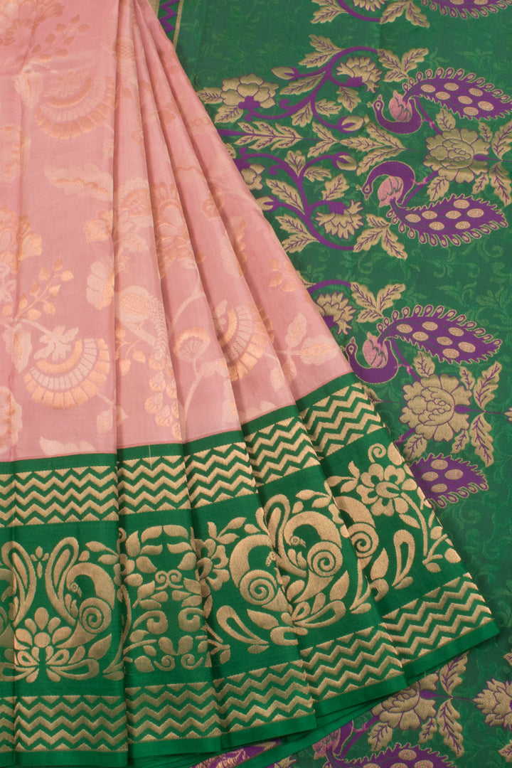 Dharmavaram Jacquard Silk Saree with Floral, Peacock Design