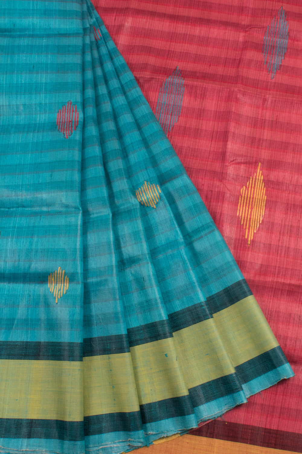 Handcrafted Bhagalpur Tussar Silk Saree with Jamdani Geometric Motifs