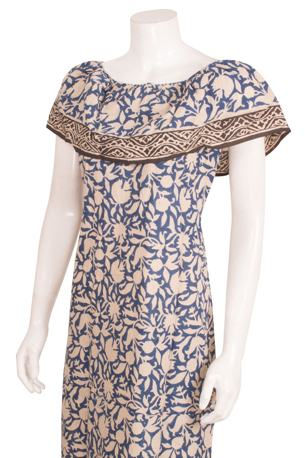 Bagh Printed Knee Length Cotton Dress with Umbrella Shoulder