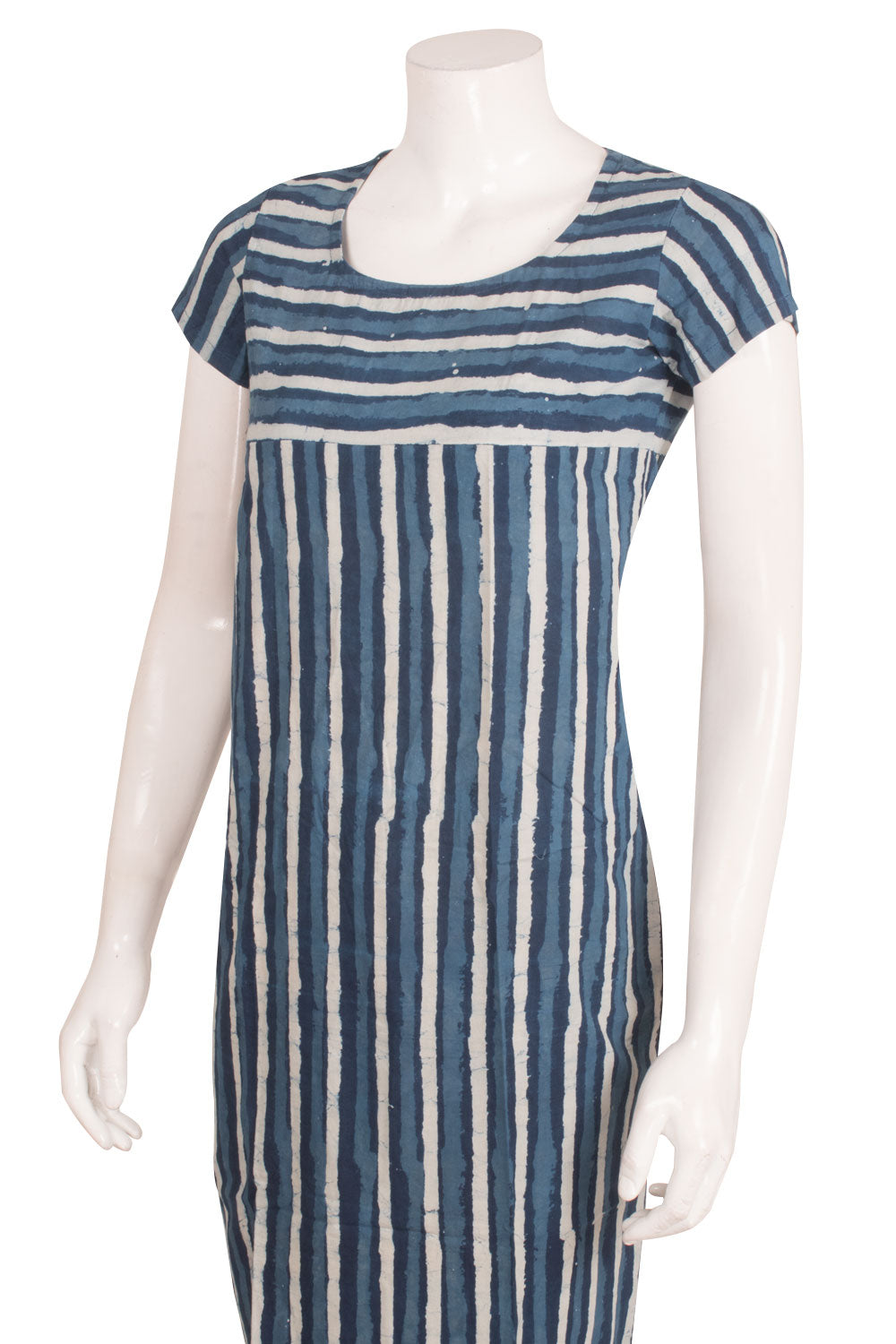 Dabu Printed Knee Length Cotton Dress with Stripes Design