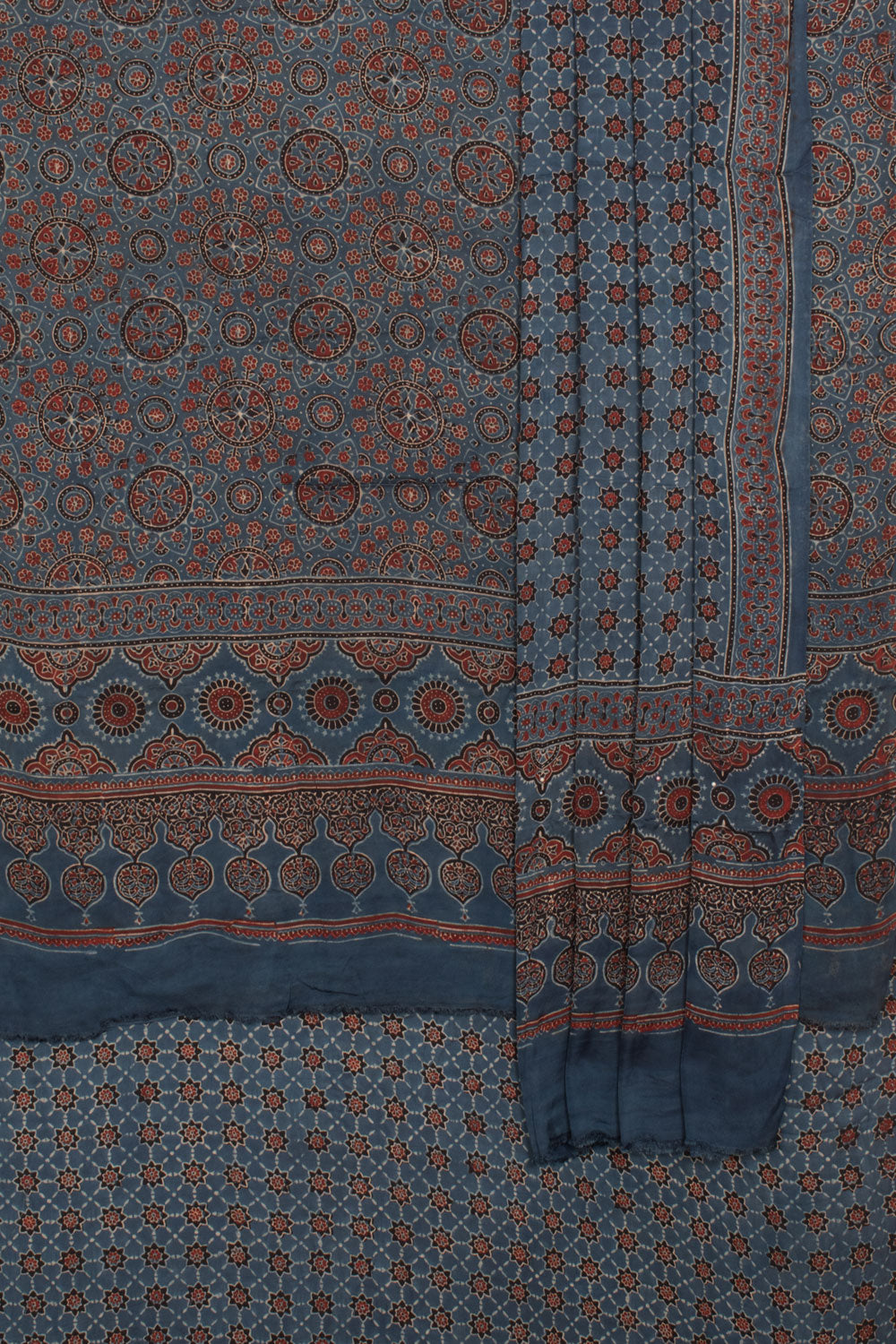 Ajrakh Printed 3-Piece Modal Silk Salwar Suit Material with Geometric Design