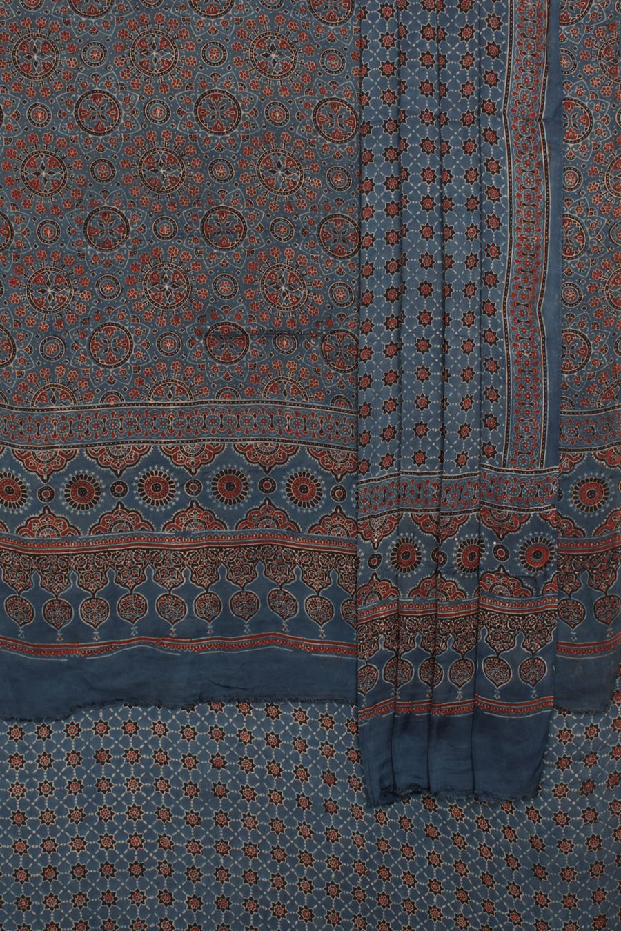 Ajrakh Printed 3-Piece Modal Silk Salwar Suit Material with Geometric Design